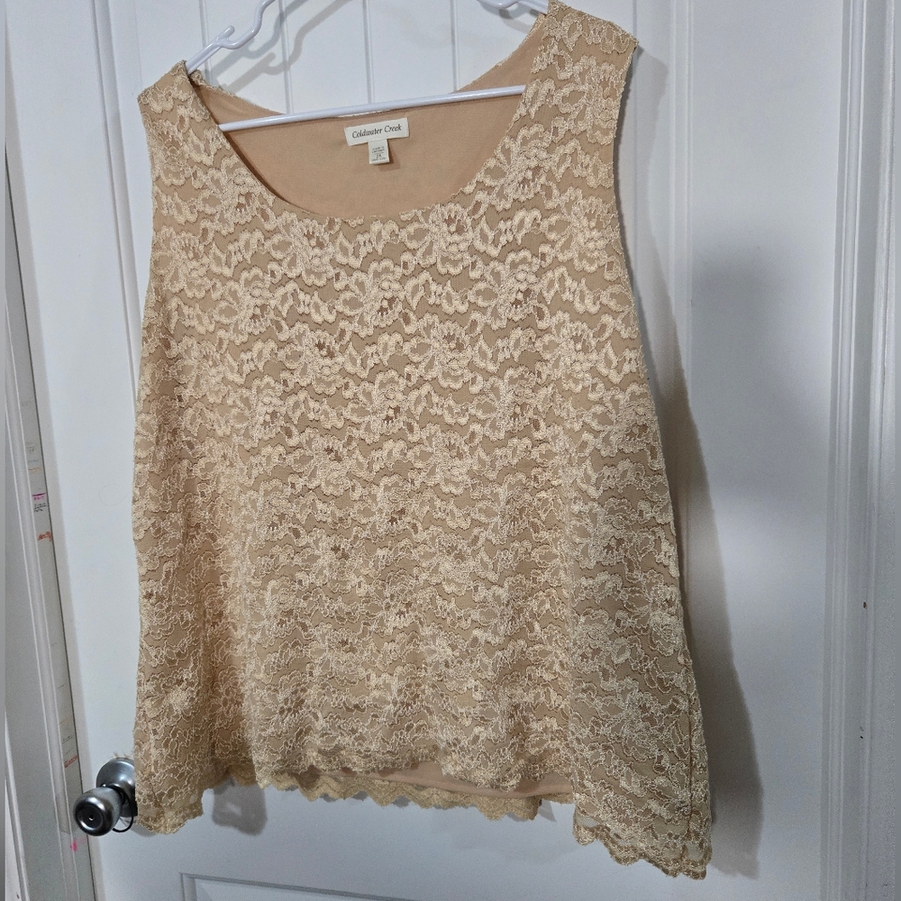 Coldwater Creek Beige Lace Sleeveless Blouse 2X Neutral Layering Top